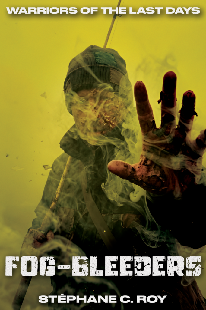 SERIES PROGRESS 31 A distressed figure in a beanie reaches out amidst yellow, smoky fog, featuring the title Fog-Bleeders.