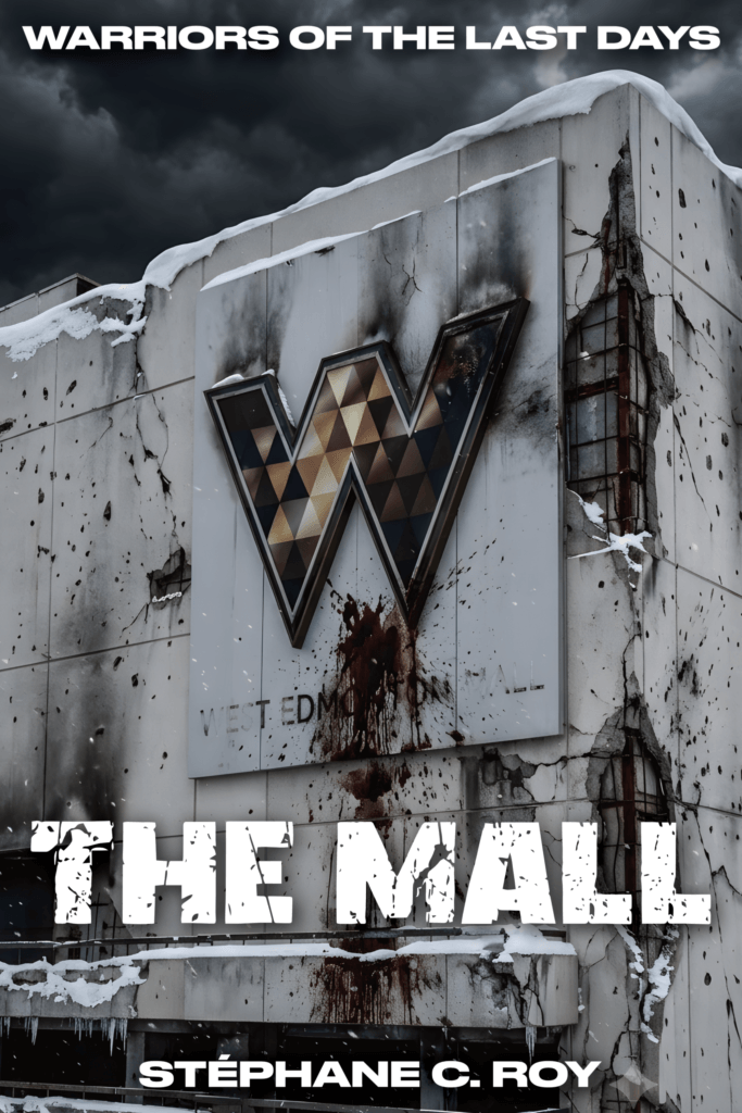 SERIES PROGRESS 18 Book cover featuring a damaged, snow-covered mall facade with a large letter W logo marked with a blood stain.