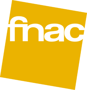 The Fnac logo featuring bold white lowercase text on a tilted golden yellow square background.