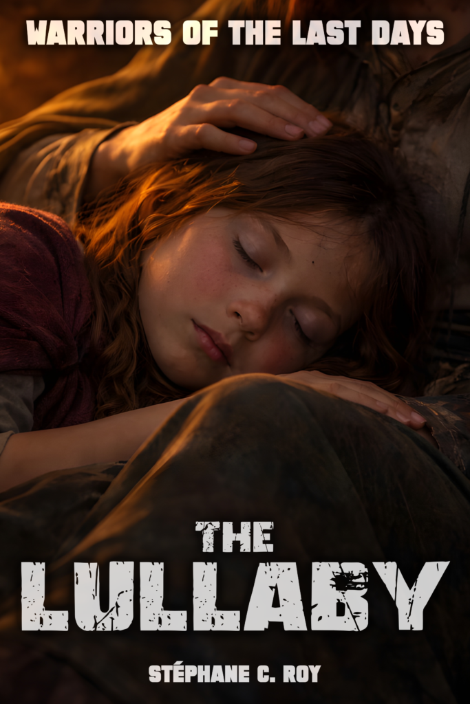 THE LAST DAYS DISPATCH 3 Book cover for 'The Lullaby' by Stéphane Roy, featuring a sleeping child with an adult hand gently placed on her head.