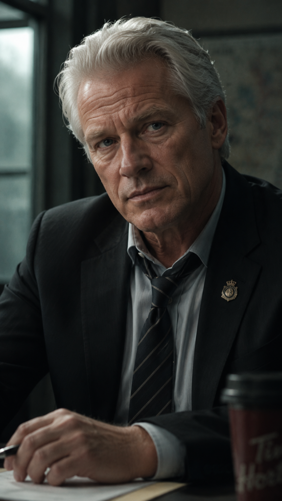 A portrait of a man with grey hair wearing a suit and tie, sitting at a desk.