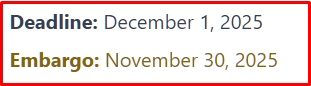 The text displays a project deadline of December 1, 2025, and an embargo date of November 30, 2025.