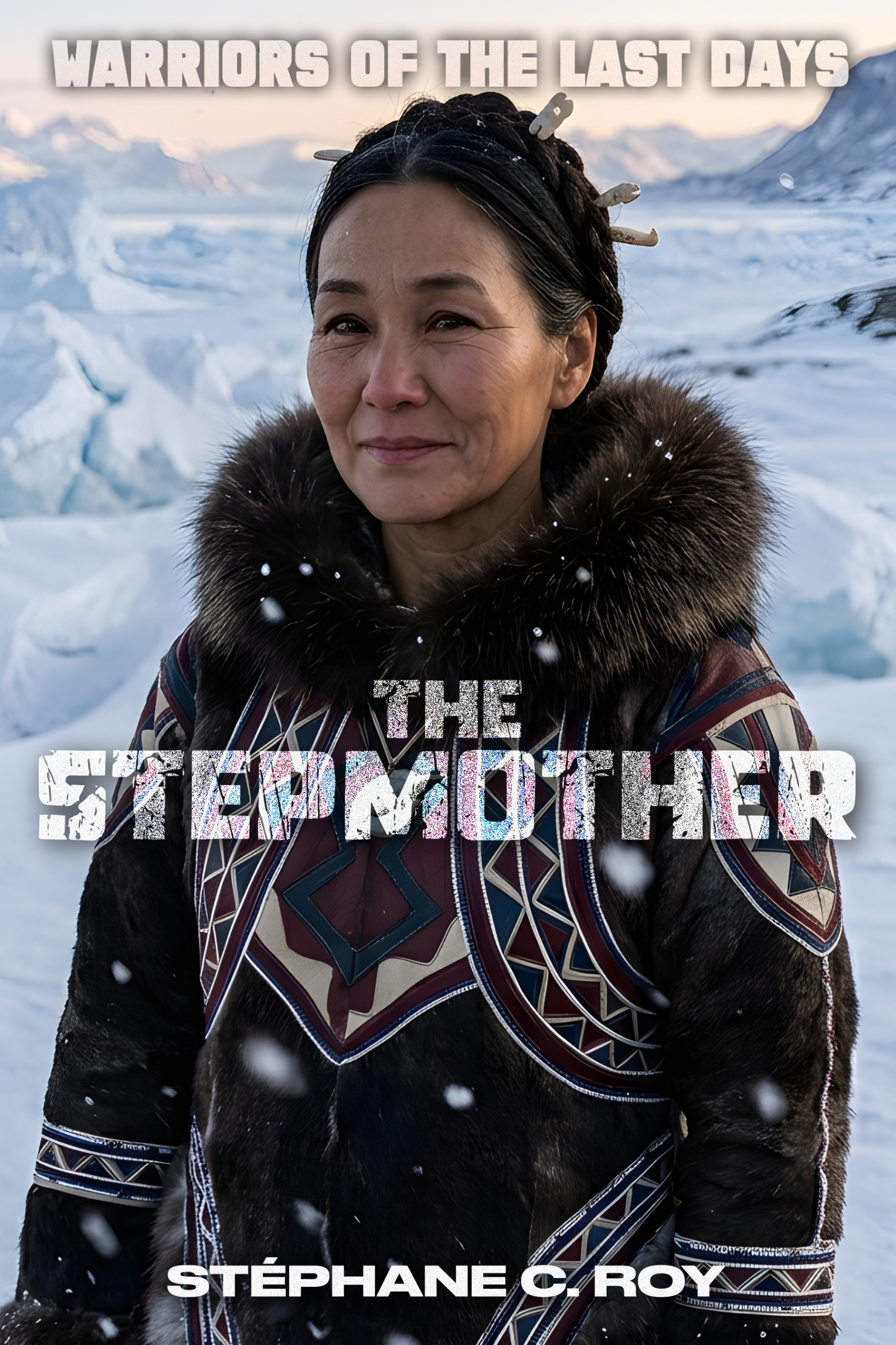 A woman wearing a traditional fur-trimmed parka stands in a snowy, icy landscape, featured on the cover of the book The Stepmother by Stéphane C. Roy.