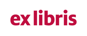 The words ex libris written in a bold, dark red sans-serif font against a black background.